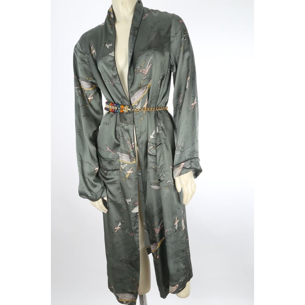 Aritzia Wilfred Pilier Jacket Robe Fish Japan Asia Style Baie Print Green Size S